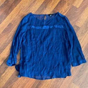 Ella Moss blue 3/4 long sleeve silk blouse